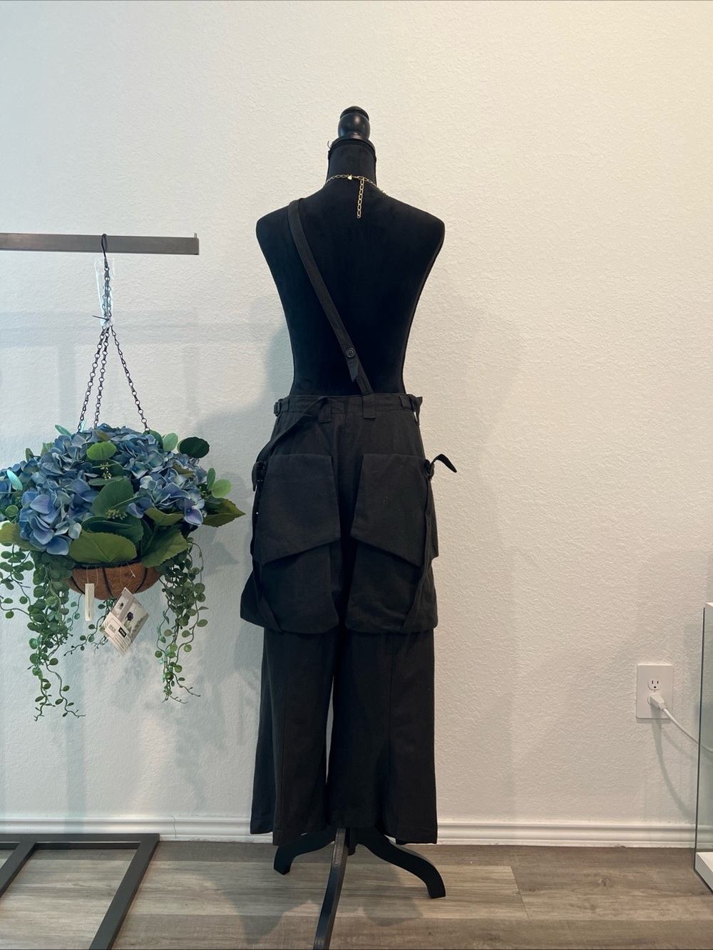 Black Wide-Leg Utility Cargo Jumpsuit Pants